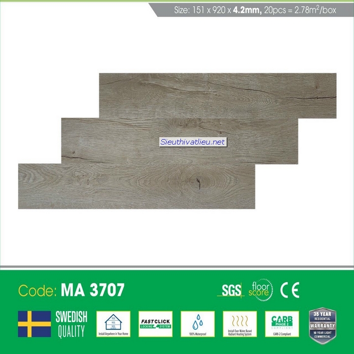 Sàn nhựa hèm khóa vân gỗ MIA 4mm MA3707