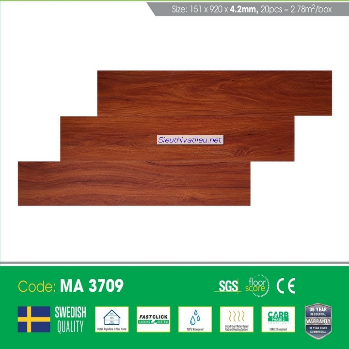 Sàn nhựa hèm khóa vân gỗ MIA 4mm MA3709