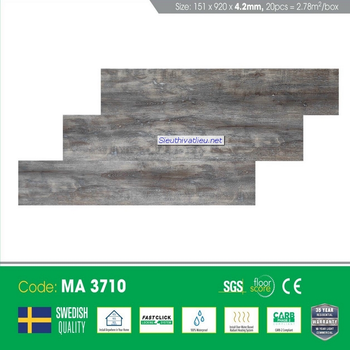 Sàn nhựa hèm khóa vân gỗ MIA 4mm MA3710