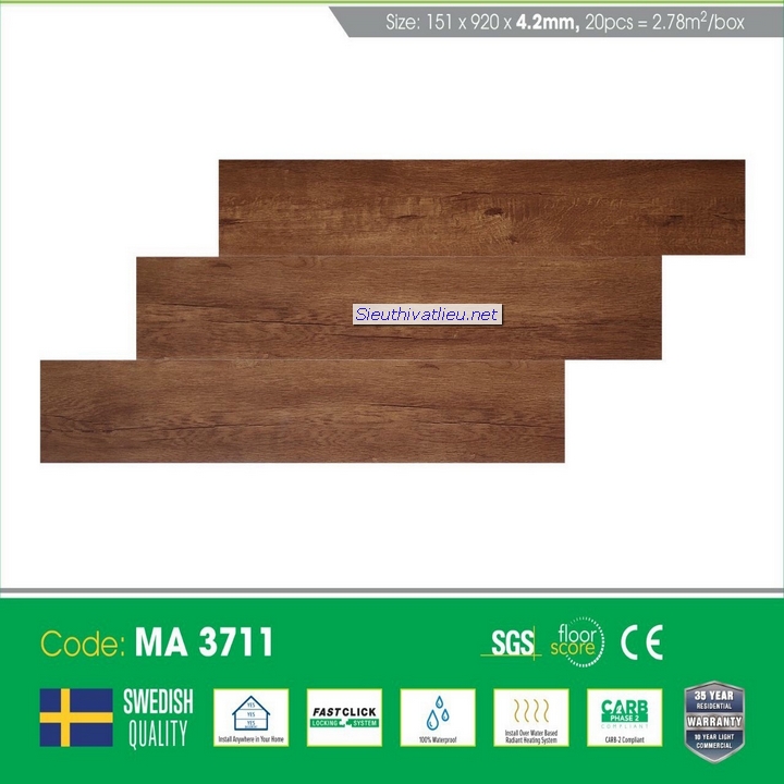 Sàn nhựa hèm khóa vân gỗ MIA 4mm MA3711