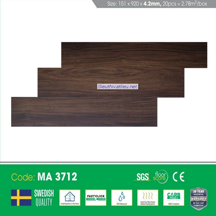 Sàn nhựa hèm khóa vân gỗ MIA 4mm MA3712