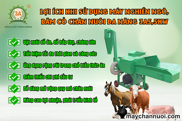 Sở hữu Máy nghiền ngô, băm cỏ chăn nuôi đa năng 3A5,5Kw mang lại những lợi ích gì cho bạn?