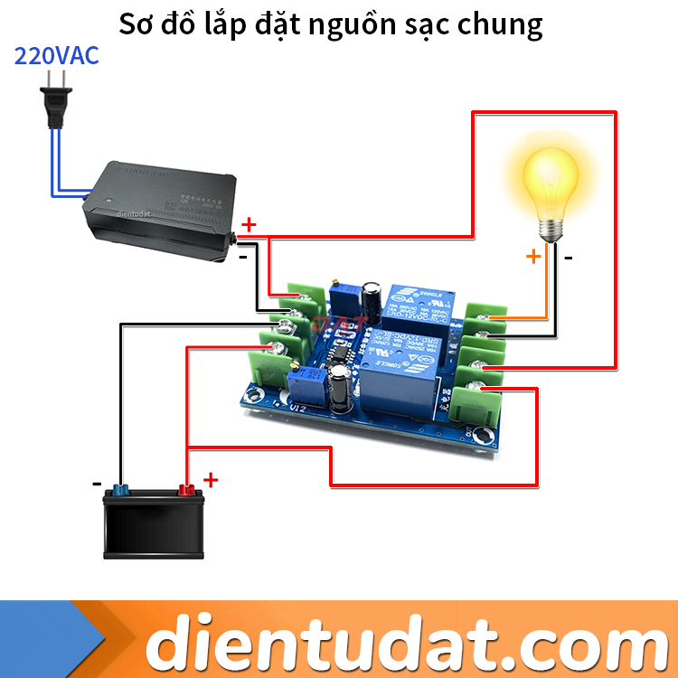 Mạch Chuyển Nguồn Tự Động Tích Hợp Quản Lý Sạc Ắc Quy 12V