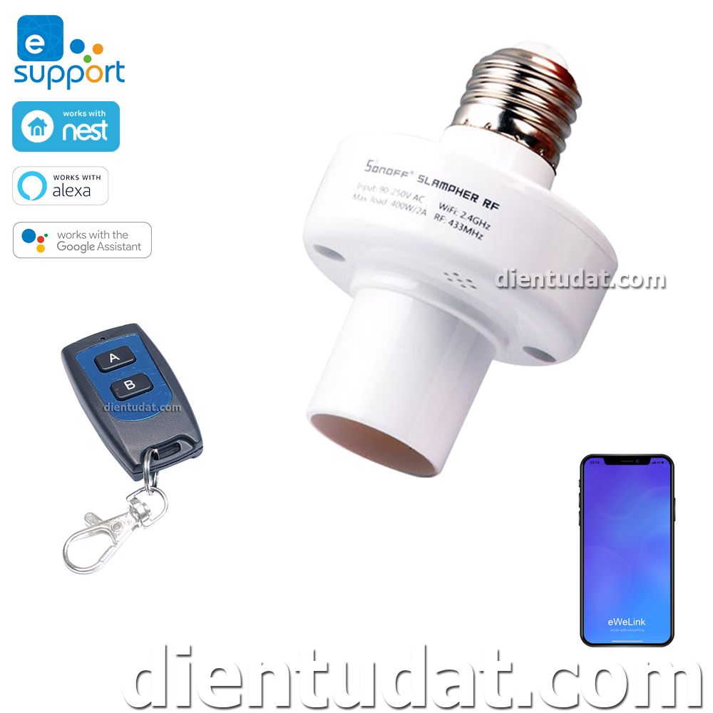 Mạch Điều Khiển Tắt Mở Đèn Qua Wifi - RF 433MHz Chuôi Tròn  220VAC - Dùng APP