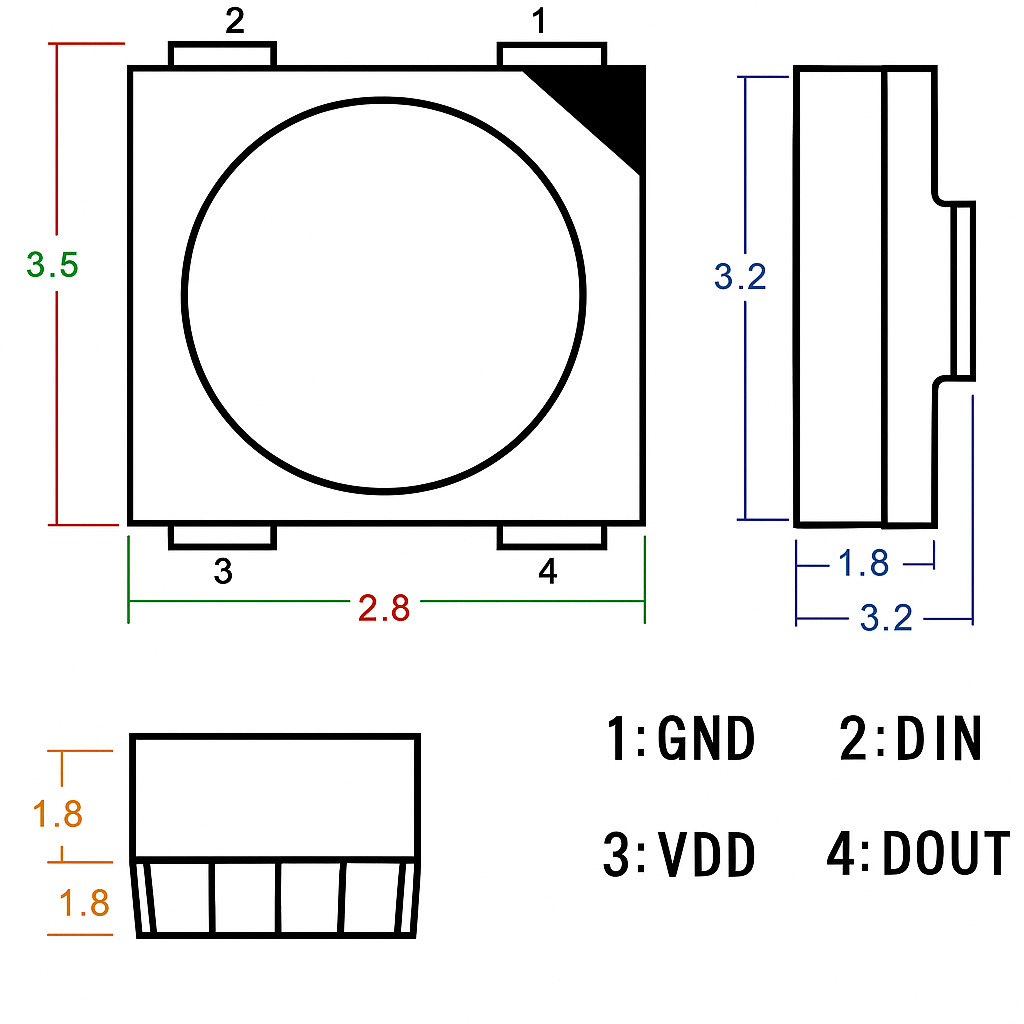 Chip LED RGB 3528 WS2812B 5V