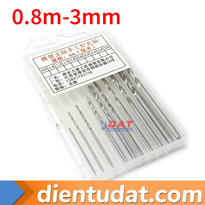 Hộp 10 Loại Mũi Khoan 0.8mm-3mm