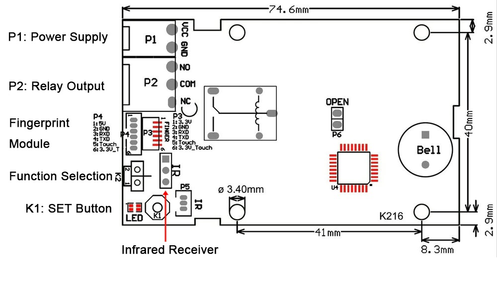 Mạch Giải Mã Vân Tay K216 Kèm Remote