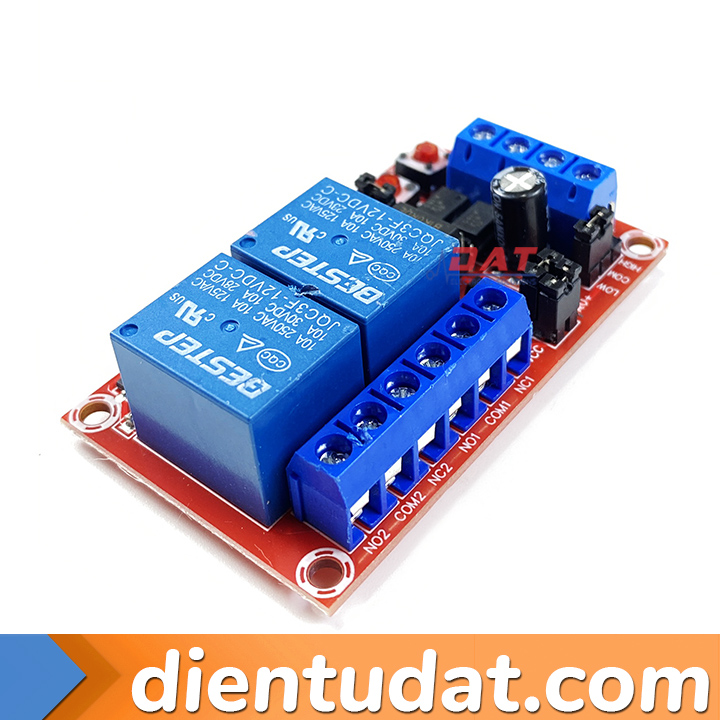 Module 2 Relay 12V Khóa Liên Động Kích Mức Cao Thấp Tích Hợp Nút Nhấn