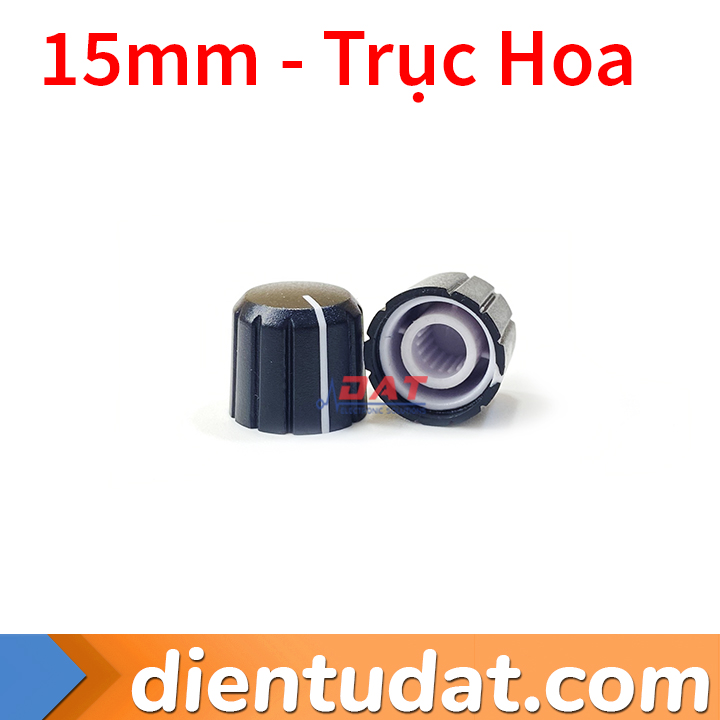 Núm Chiết Áp Thân Đen Chỉ Trắng 15mm - Trục Hoa T017D