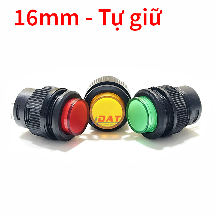 Nút Nhấn Tự Giữ Có Đèn 16mm R16-503AD 4 Chân