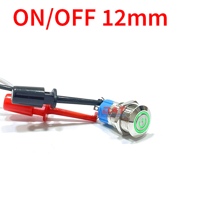 Nút Nhấn Tự Khóa ON OFF 12mm Vòng Đèn Biểu Tượng Nguồn - Xanh lá