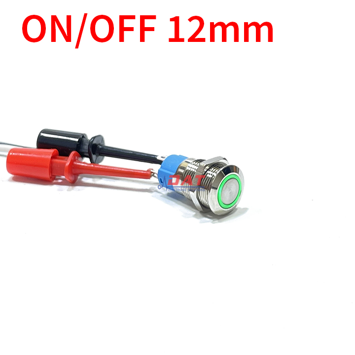 Nút Nhấn Tự Khóa ON OFF 12mm Vòng Đèn - Xanh lá