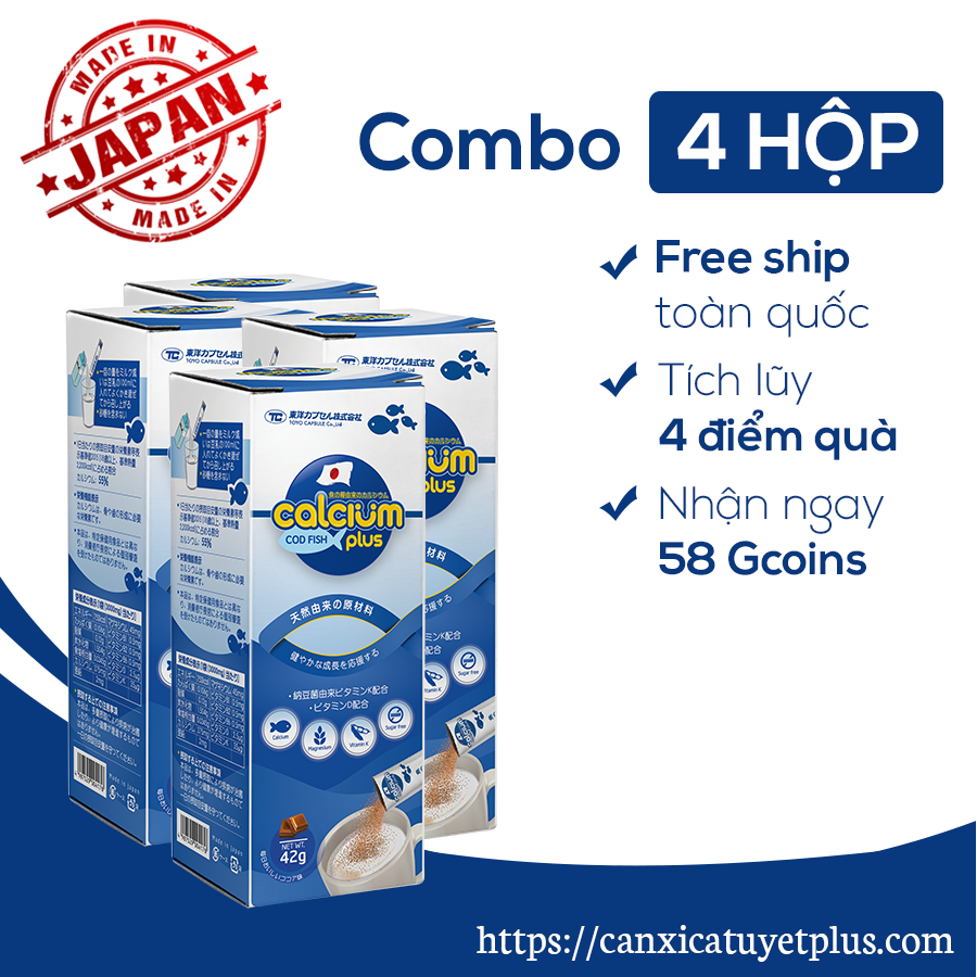 Combo 4 hộp Canxi cá tuyết plus Nhật Bản hỗ trợ tăng chiều cao cho trẻ, miễn phí vận chuyển, calcium cá tuyết plusCombo 4 hộp Canxi cá tuyết plus Nhật Bản hỗ trợ tăng chiều cao cho trẻ, miễn phí vận chuyển, calcium cá tuyết plus