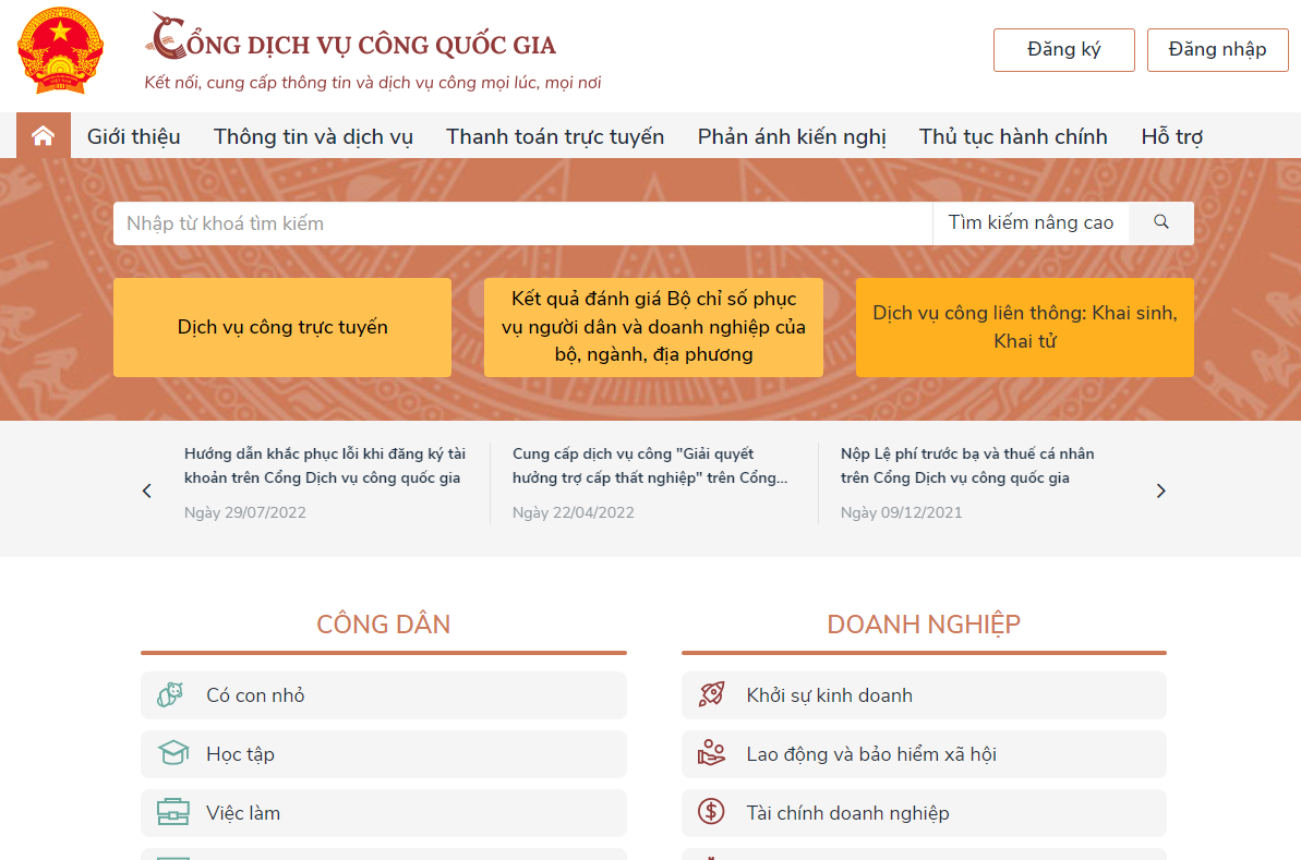 cổng dịch vụ công quốc gia