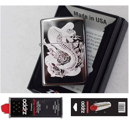 Combo Zippo USA Khắc Laser chìm, tặng đá + xăng