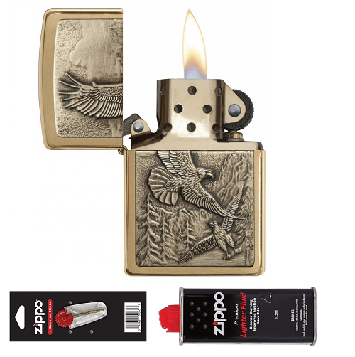 Combo Zippo khắc hình nổi tặng Đá Lửa + Xăng Thơm