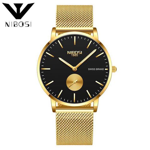 Đồng hồ cao cấp NIBOSI 2361 (mặt đen dây vàng) full box chính hãng