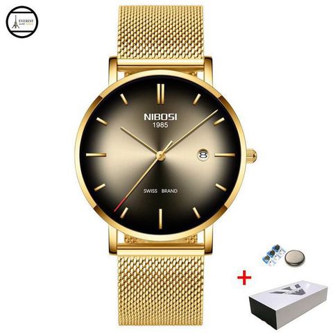 Đồng hồ cao cấp NIBOSI 2362 (mặt đen dây vàng) full box chính hãng