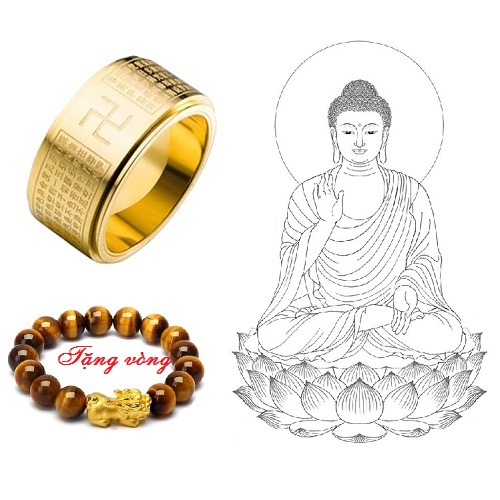 Nhẫn xoay thần chú Bát Nhã Tâm Kinh tặng vòng tay mắt hổ