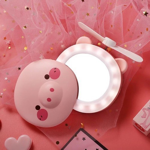 Quạt cầm tay hình thú có đèn Led và gương