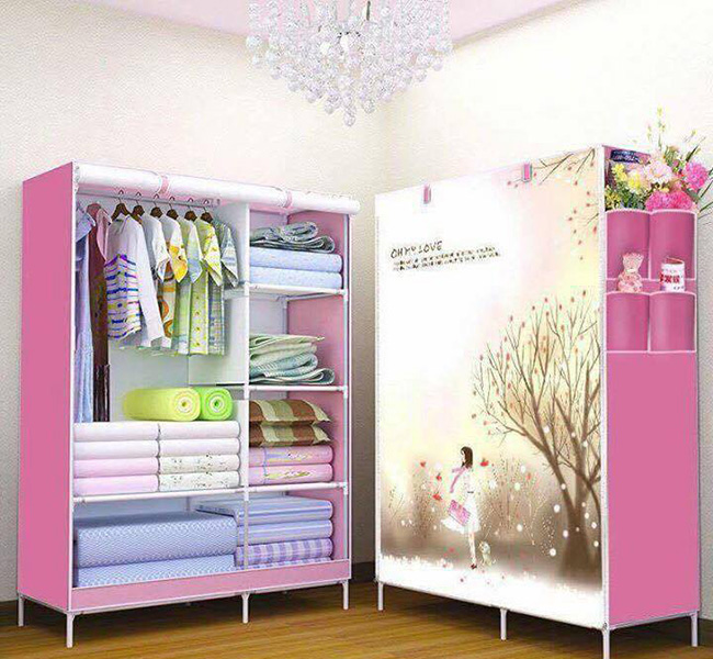 Tủ vải cao cấp 3 buồng 8 ngăn họa tiết 3D