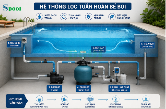Hệ thống lọc tuần hoàn bể bơi