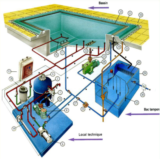 Một hệ thống thiết bị hồ bơi tiêu chuẩn