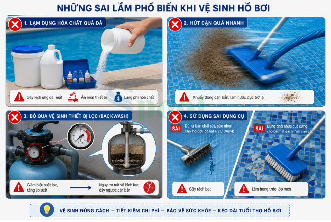 Một số sai lầm phổ biến khi vệ sinh hồ bơi cần tránh