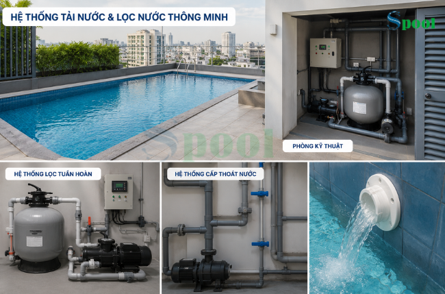 Do đặc thù về thiết kế, hồ bơi sân thượng cần lựa chọn hệ thống tải nước và lọc nước thông minh