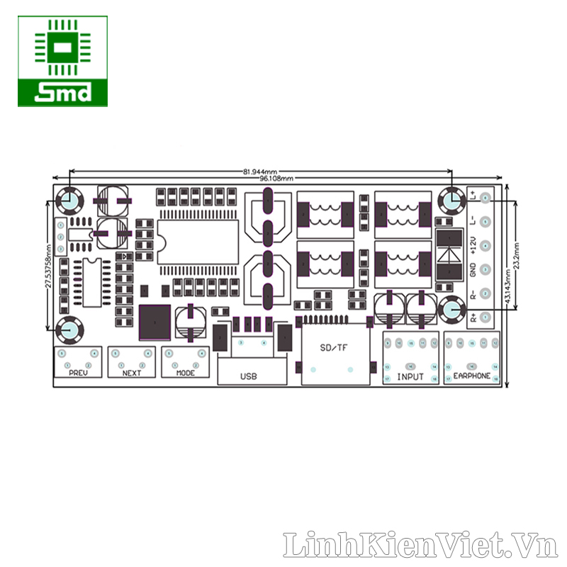 sơ đồ Module ClassD 2x15W có USB/TF