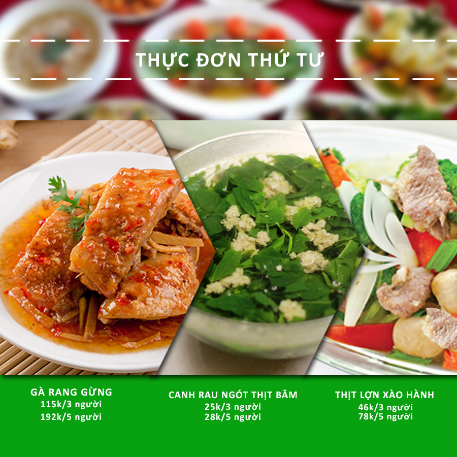 Thực đơn thứ 4 ngày 24/11/2016