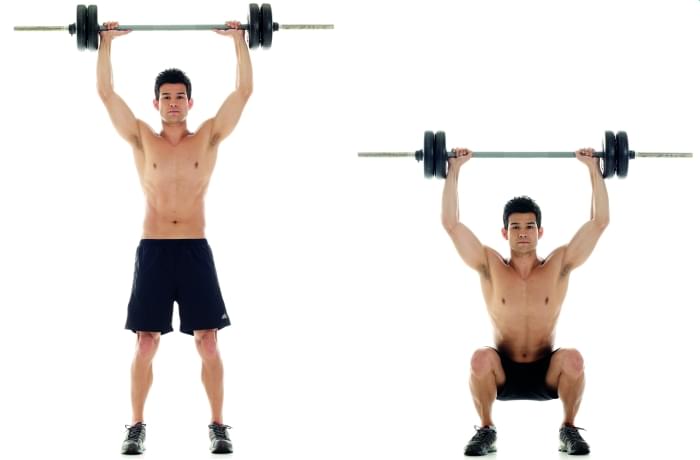 Nhấc thanh đòn tạ cao xuống Squat