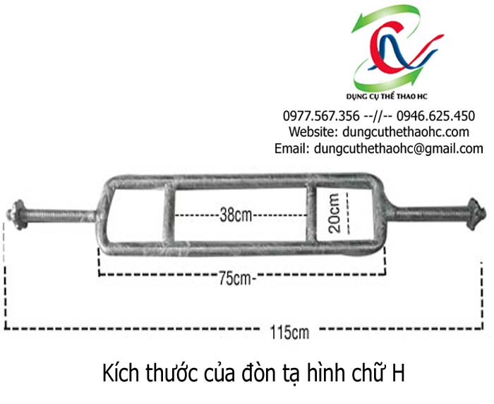 kích thước của đòn tạ hình chữ H