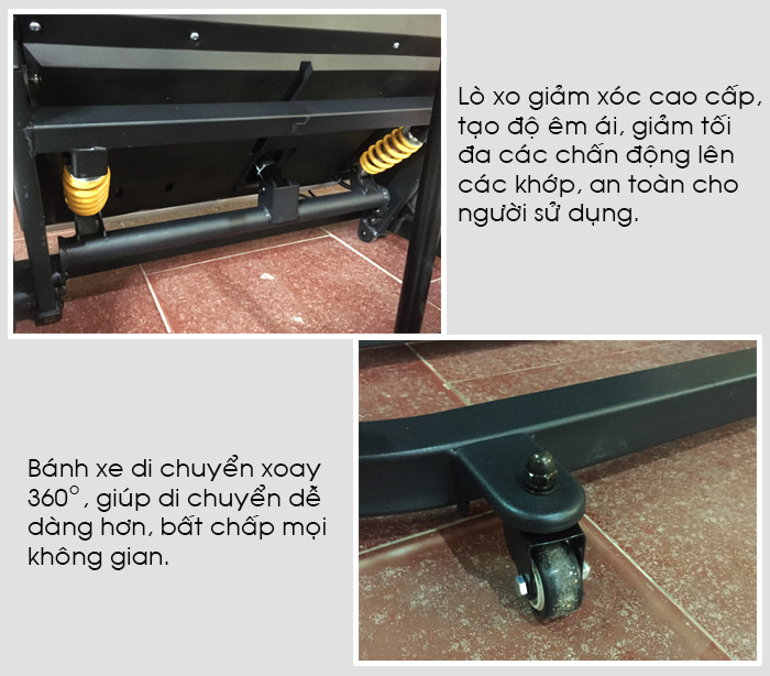 lò xo và bánh xe di chuyển Máy chạy bộ điện PRO FITNESS PF-116