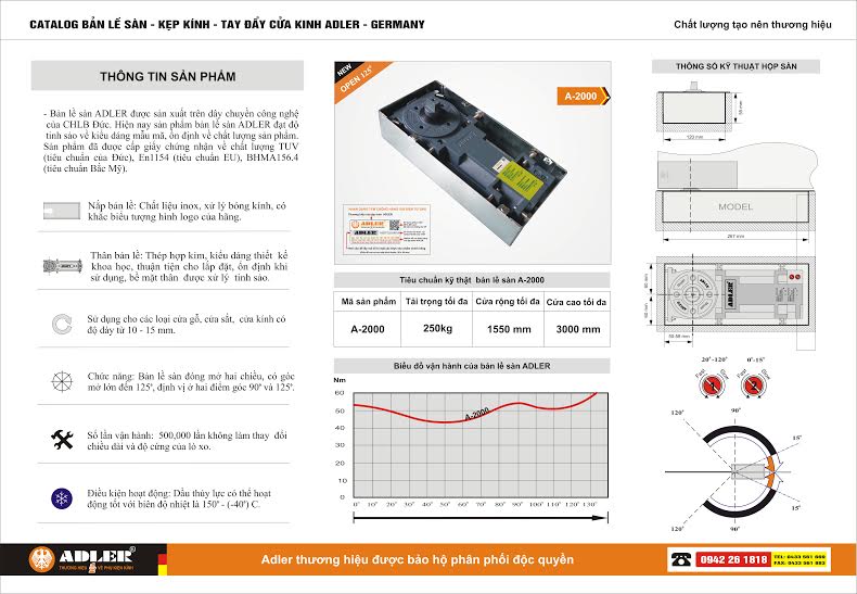 Bản lề sàn thẩm thấu Titan A-2000