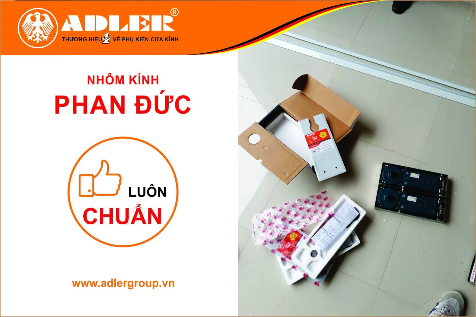 Ảnh 3-Bản lề sàn Adler luôn là sự lựa chọn hàng đầu của nhôm kính Phan Đức