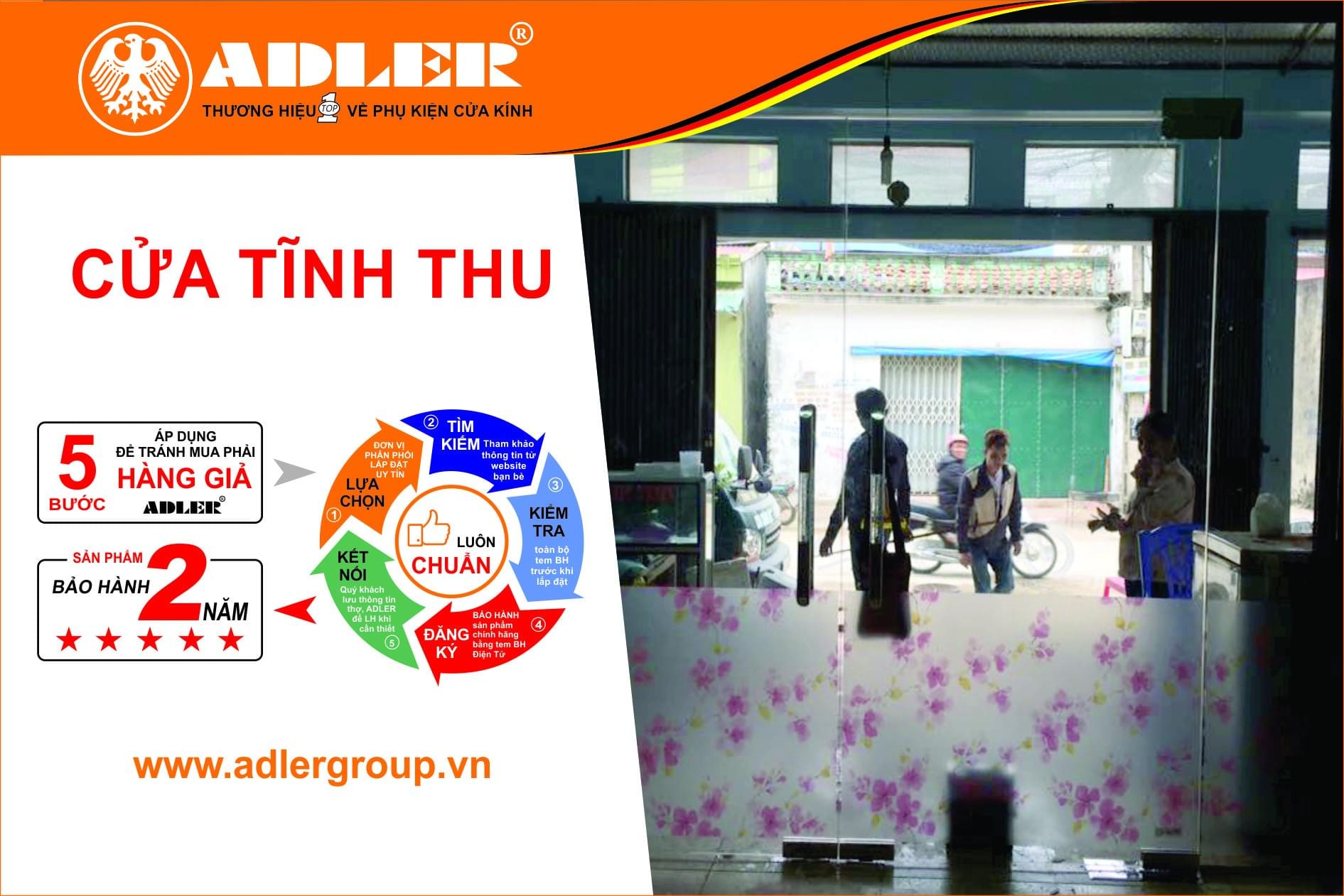 Bản lề sàn Adler - cùng Nhôm kính Tĩnh Thu tạo dựng niềm tin.