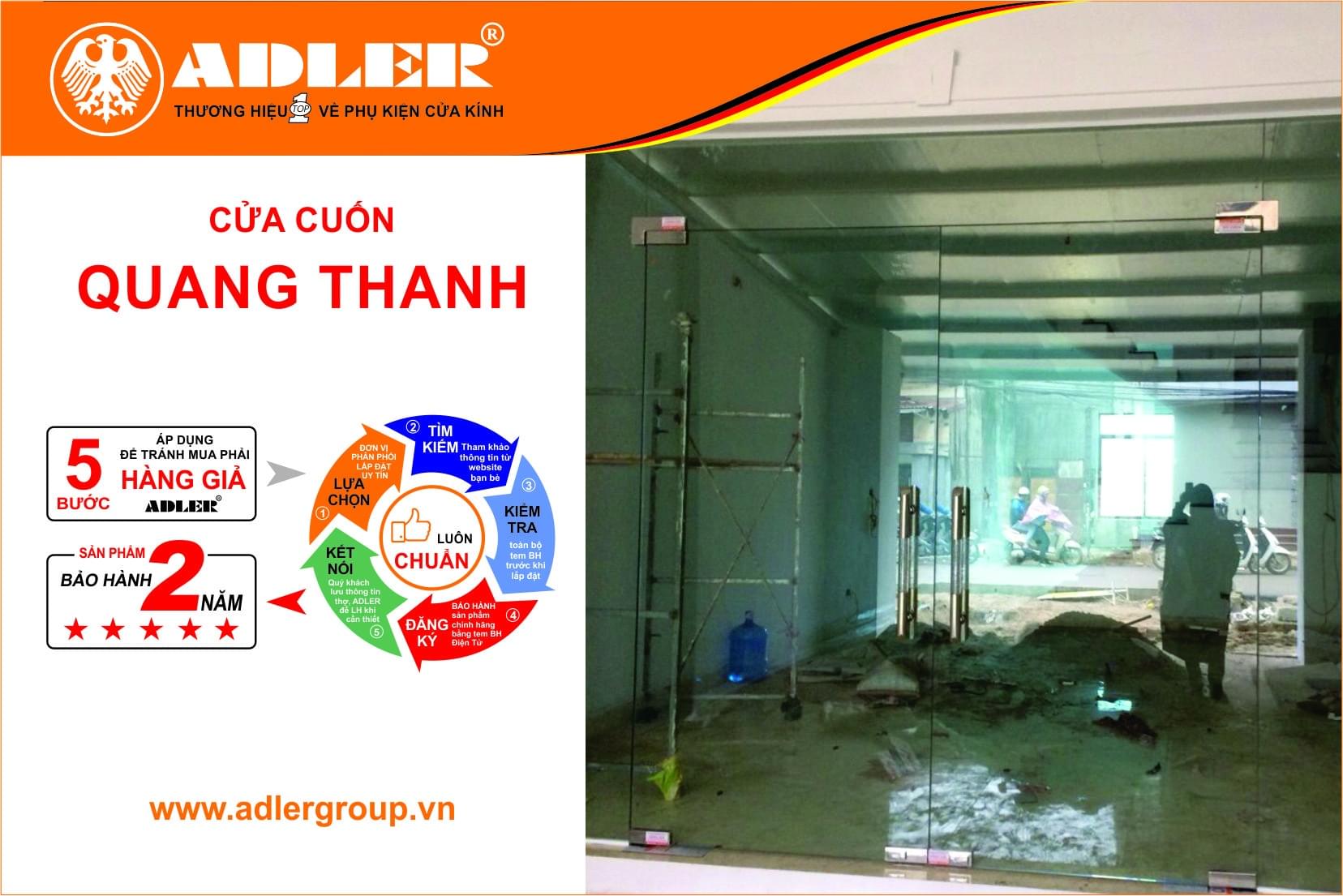 Bộ cửa kính trở nên khang trang hơn khi lắp đặt cùng phụ kiện kính Adler