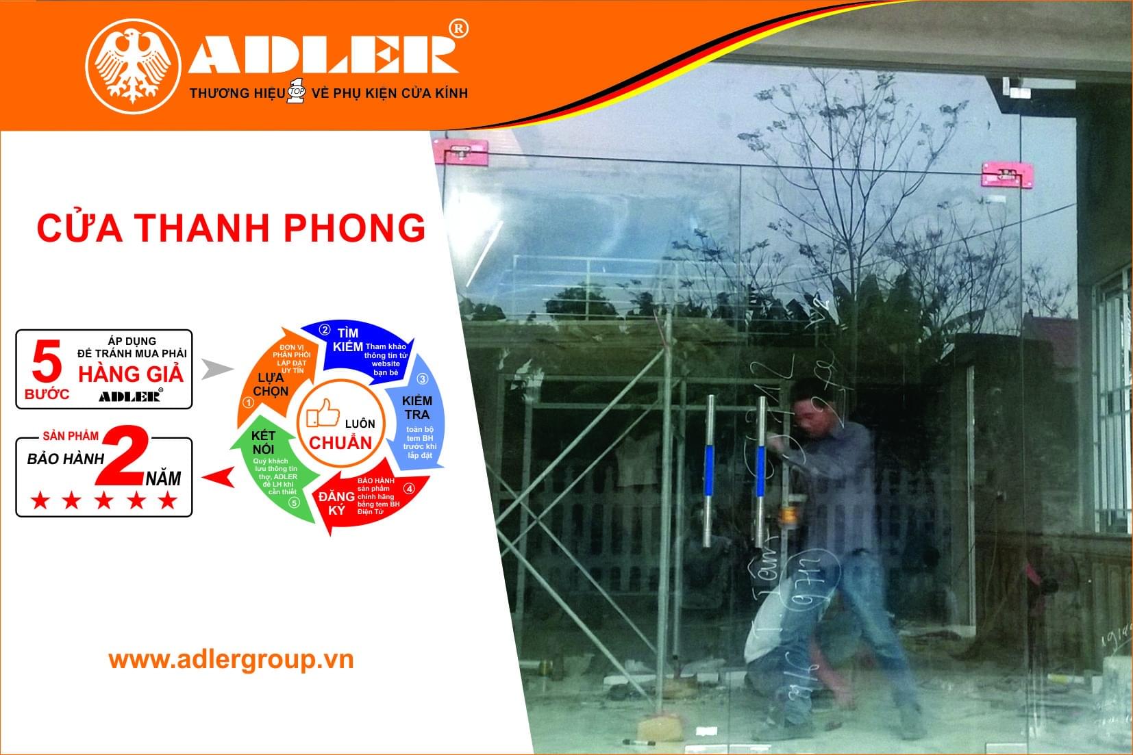 Bộ cửa kính đẹp rạng ngời khi trang hoàng với sản phẩm ADLER dưới bàn tay tài hoa của anh thợ cửa Thanh Phong