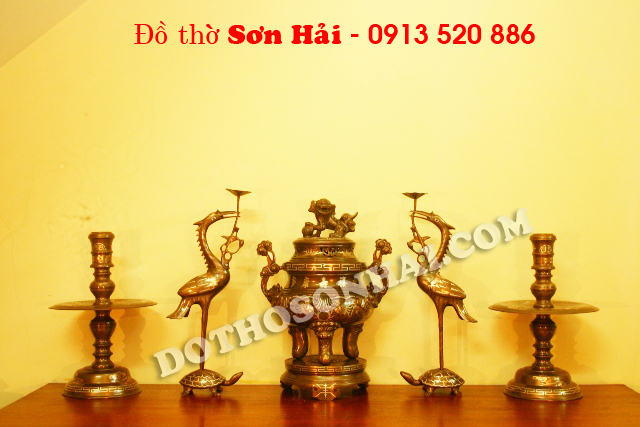 Bộ ngũ sự bằng đồng khảm tam khí cao cấp Việt Nam