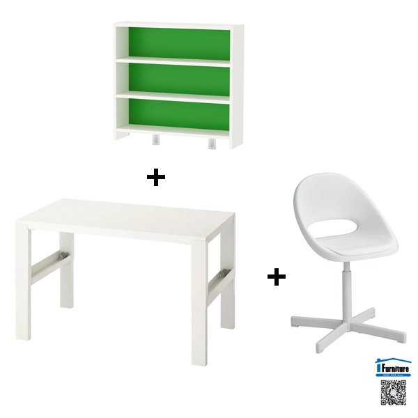 COMBO BÀN, GIÁ SÁCH, GHẾ TRẺ EM PÅHL / LOBERGET IKEA - TRẮNG/XANH 96x58 cm