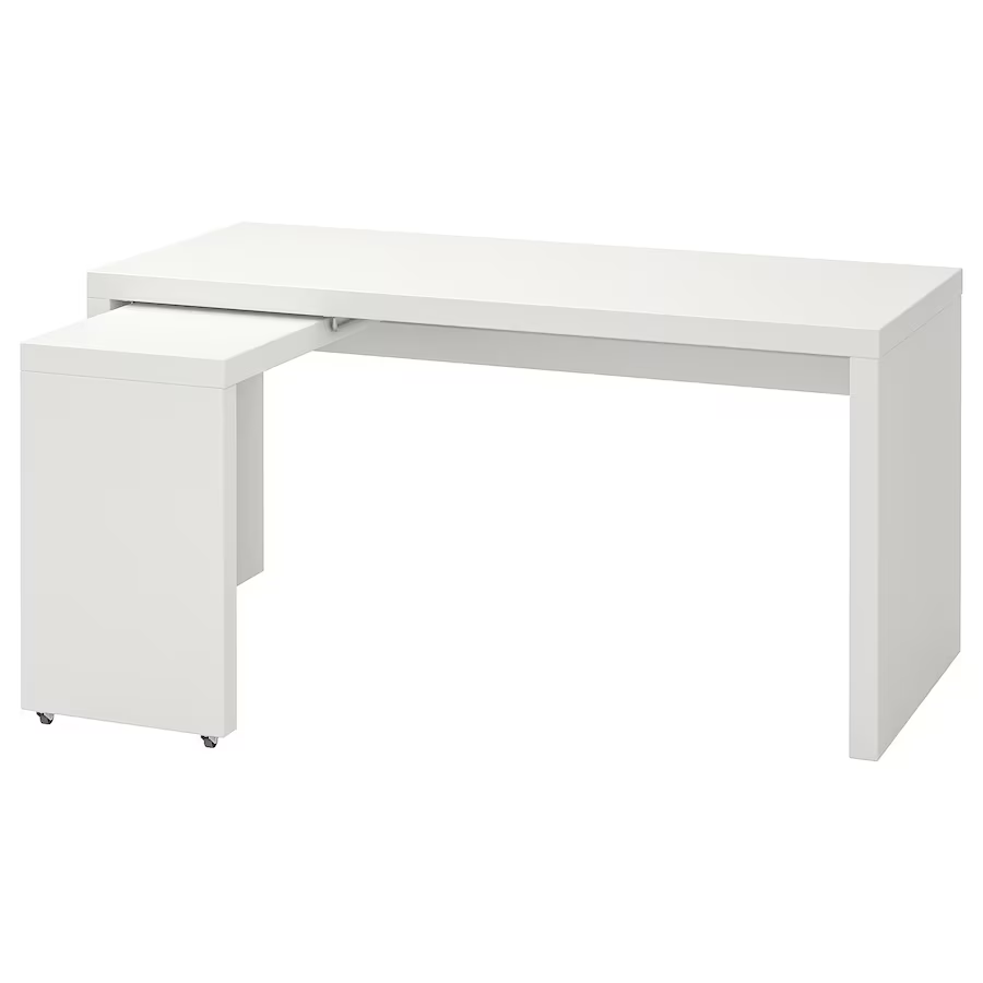 NỘI THẤT THÔNG MINH BÀN CÓ THÊM BÀN PHỤ KÉO RA MALM IKEA - TRẮNG 151x65 cm