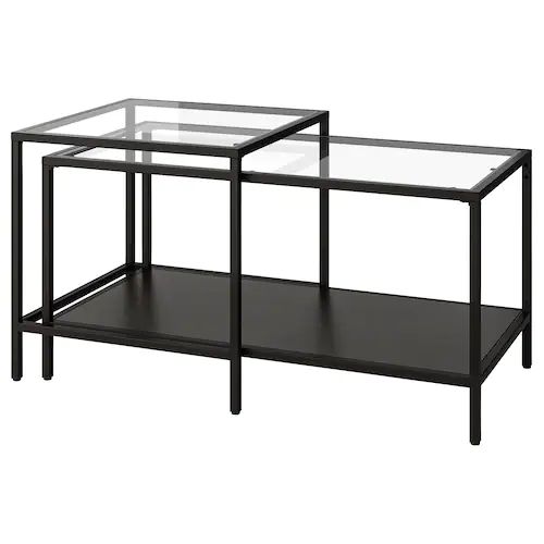 NỘI THẤT THÔNG MINH BỘ BÀN TRÀ / BÀN GÓC VITTSJÖ IKEA - NÂU ĐEN/KÍNH 90x50 cm