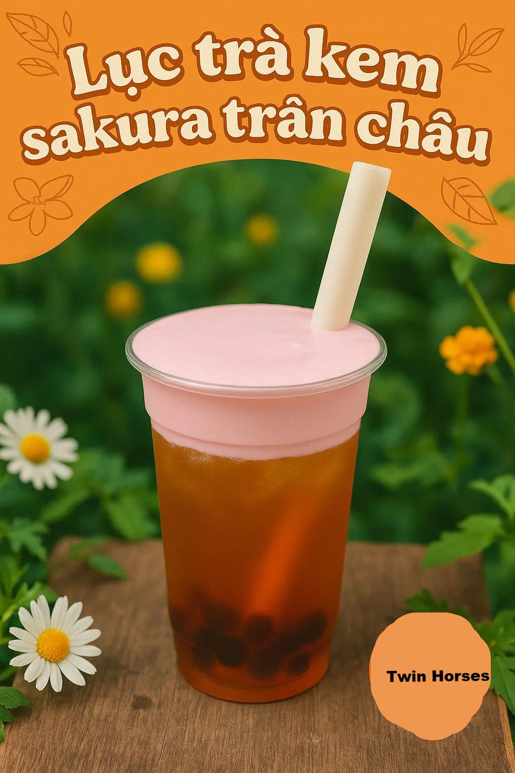 Trà lục kem sakura trân châu