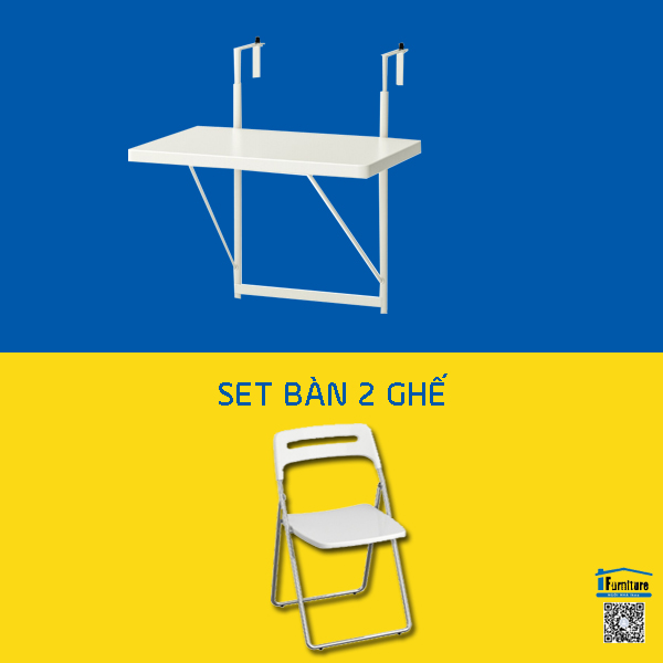 SET BÀN 2 GHẾ BAN CÔNG TORPARÖ/NISSE CROM IKEA-Màu trắng