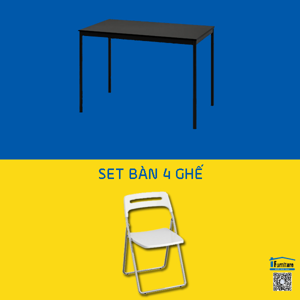 BỘ BÀN 4 GHẾ SANDSBERG / NISSE IKEA - ĐEN / TRẮNG CROM 110x67 cm