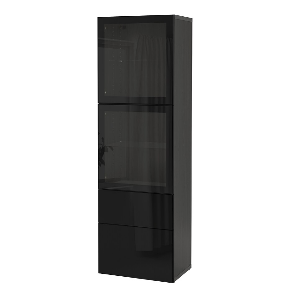 TỦ LƯU TRỮ CÓ CỬA KÍNH BESTÅ IKEA - ĐEN NÂU BÓNG 60x42x193 cm