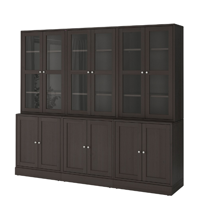TỦ LƯU TRỮ CÓ CỬA KÍNH HAVSTA IKEA - NÂU SẪM 243x47x212 cm
