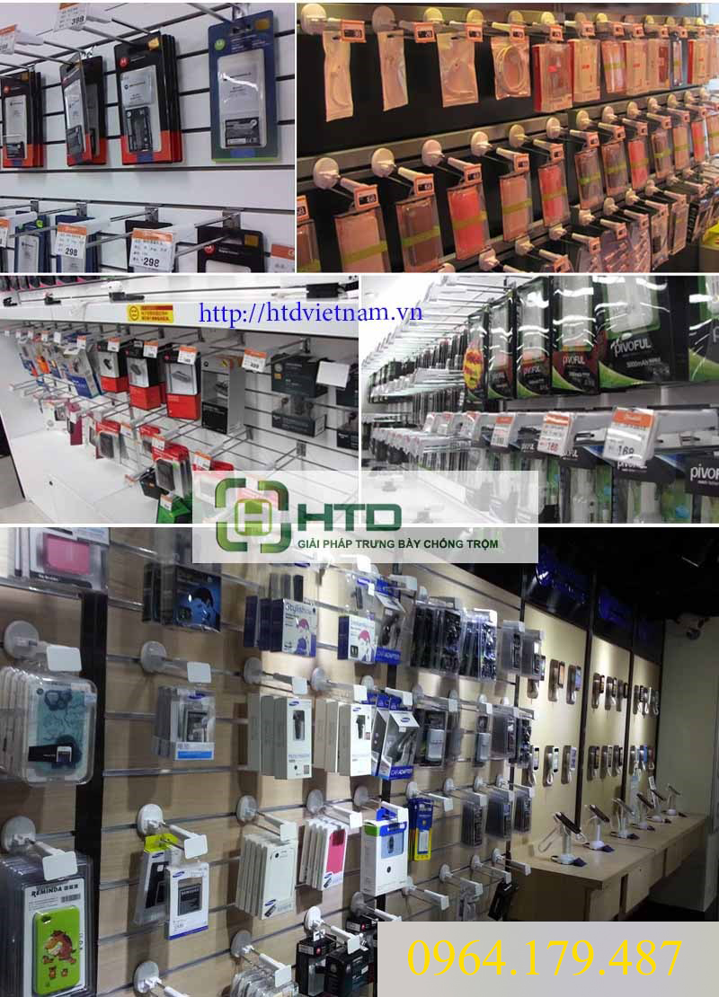 sử dụng móc treo chống trộm trưng bày phụ kiện