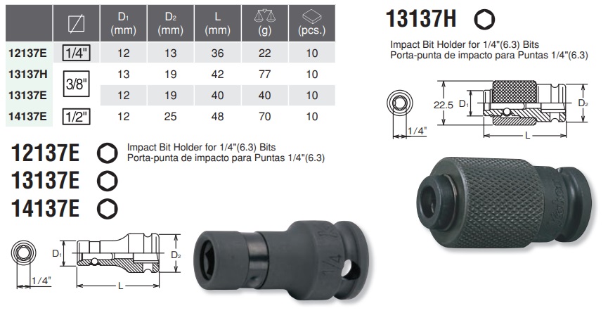 Đầu chuyển dùng cho súng, đầu lắp mũi vặn vít, dùng cho súng vặn ốc, Koken 13137H